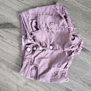 Distressed Pink Denim Shorts